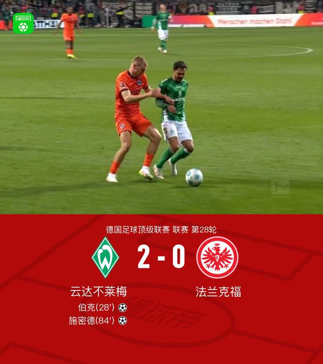 不萊梅勝法蘭克福，施密德助攻，伯克進球，2-0